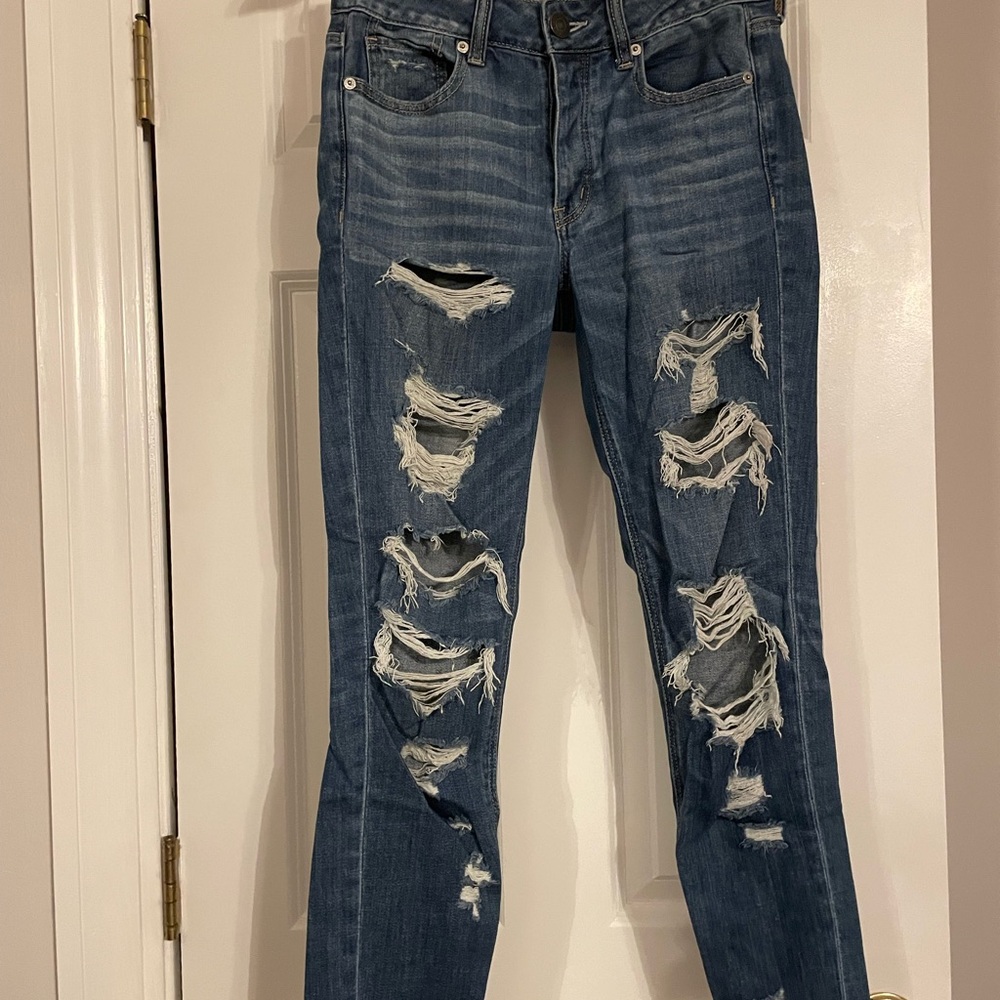 American Eagle Blue Ripped Skinny Jeans